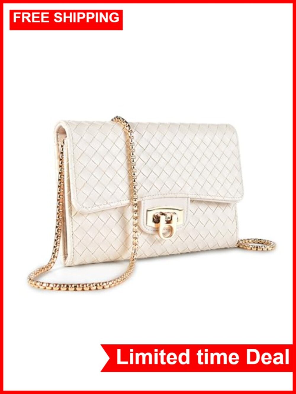 Small Quilted PU Crossbody Sling Bag with Gold Chain Strap